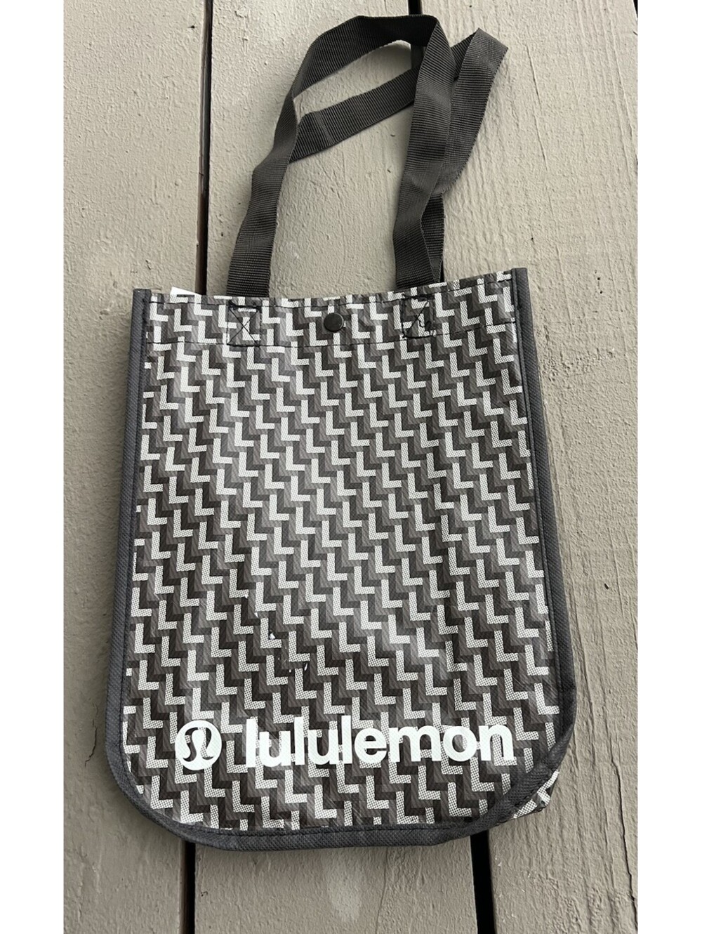 Lululemon Small Reusable Tote Bag Brown Gray “L” Pattern 12X9X4